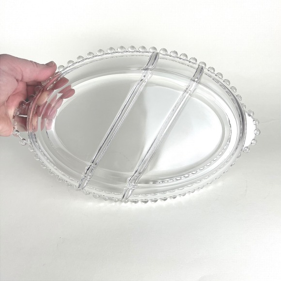 Imperial Glass Candlewick Clear 10.5" oval, Relish Dish, tab handles 400/262 - Picture 3 of 3